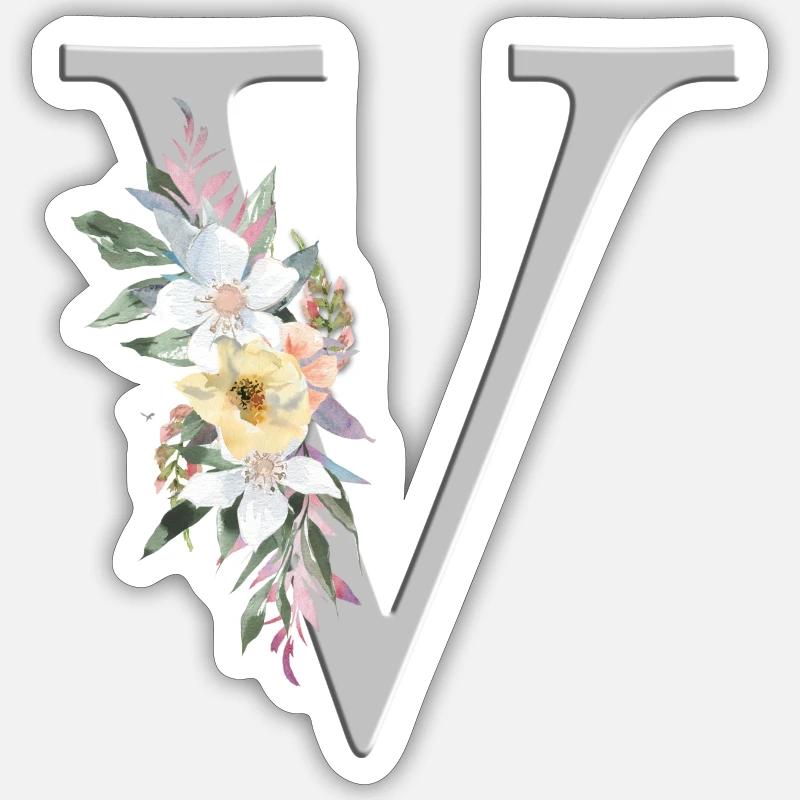 Customizable Monogram Watercolour Floral V Sticker size S (10 x 10 cm)
