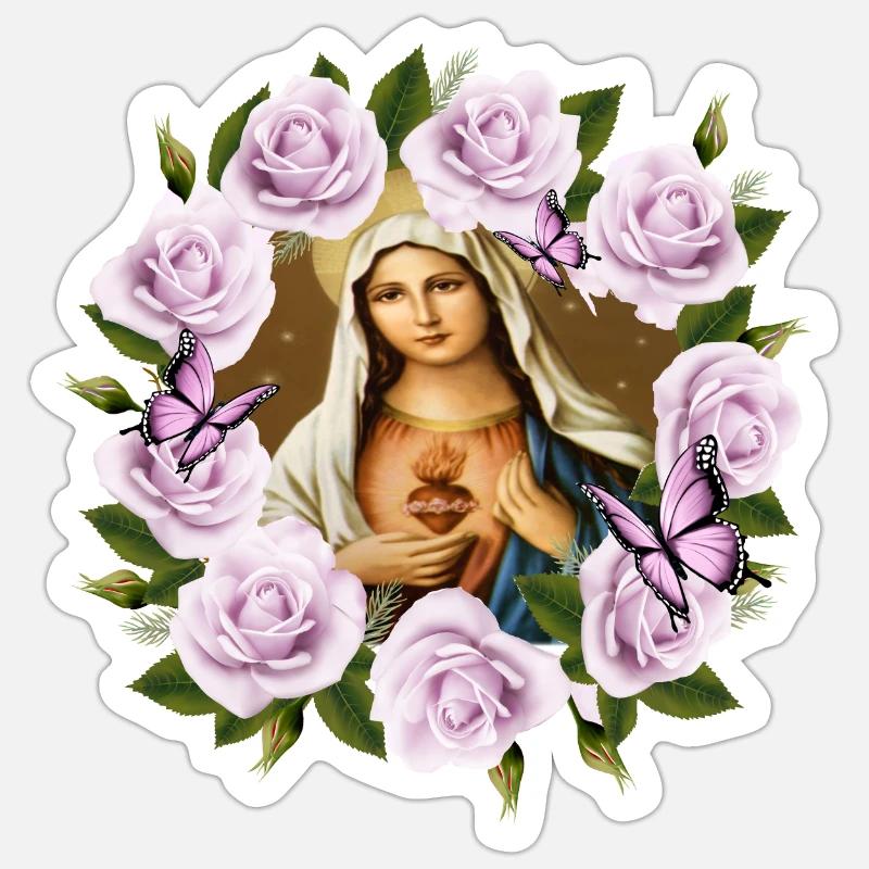 Sainte Marie-Vierge-sainte-mère-jésus - Sticker taille S (10 x 10 cm) - blanc mat