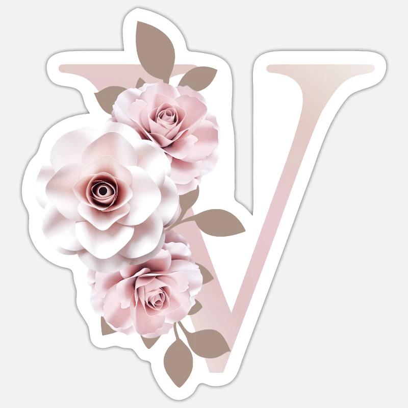V Buchstabe mit Blumen 3D Effekt Sticker Größe S (10 x 10 cm)