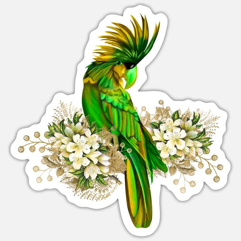 Cute parrot with flowers - Sticker size S (10 x 10 cm) - white matte