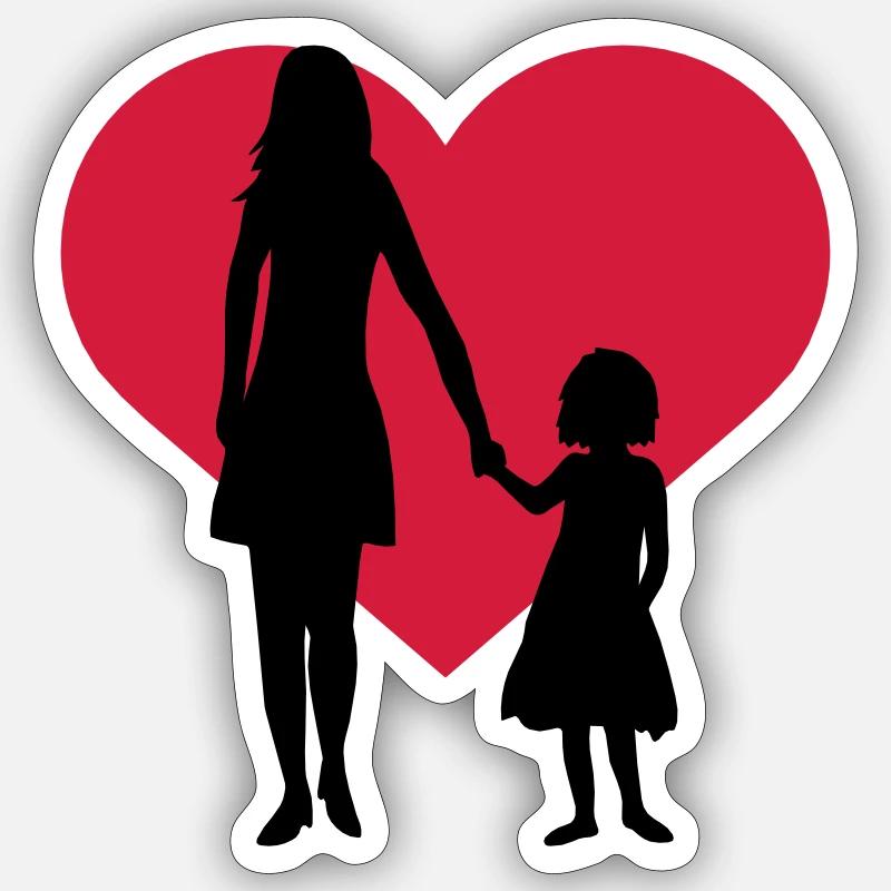 Kind Mädchen Mama - Sticker Größe S (10 x 10 cm) - Mattweiß