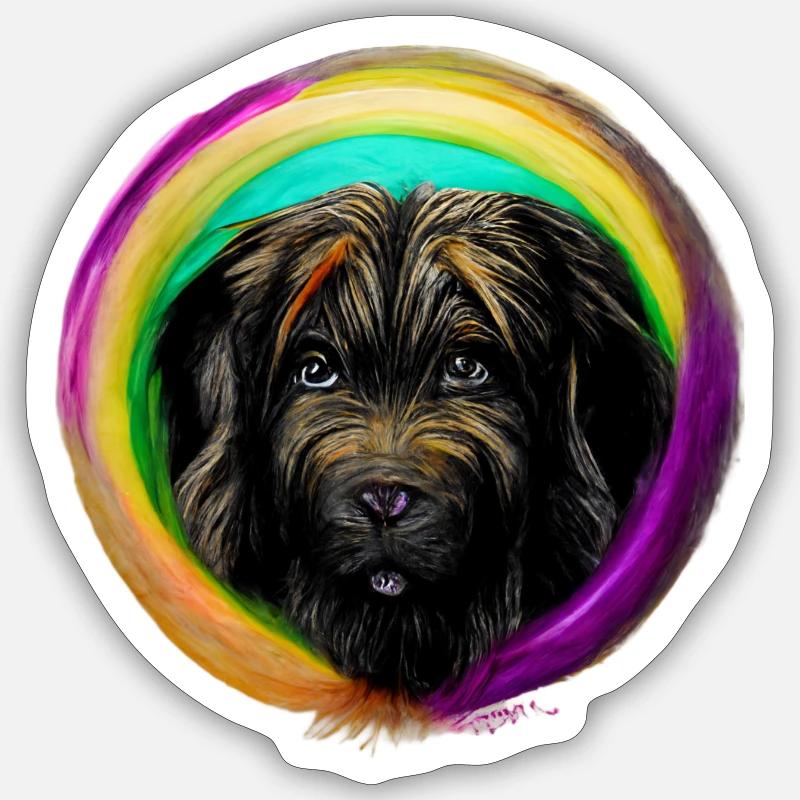 Regenbogen Hund Briard 2 - Sticker Größe S (10 x 10 cm) - Mattweiß