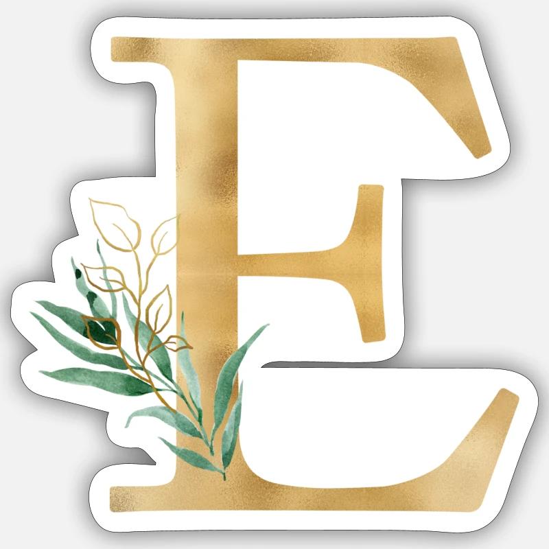 Monogramme E Botanique personnalisable - Sticker taille S (10 x 10 cm) - blanc mat