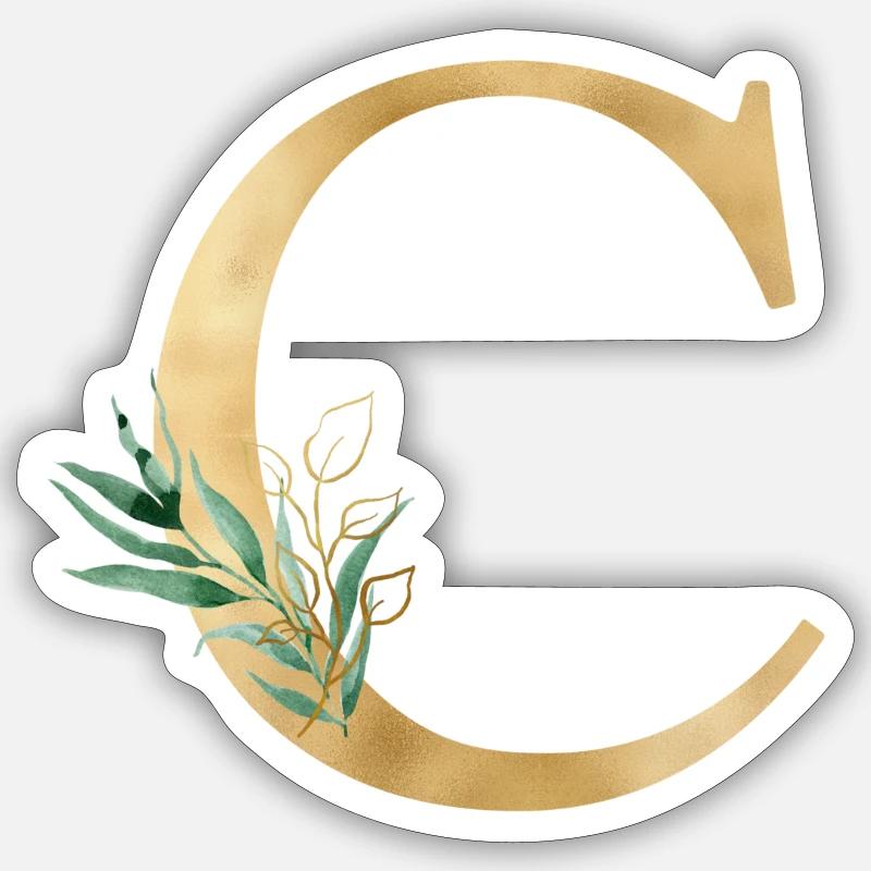 Monogramme personnalisable C Botanique - Sticker taille S (10 x 10 cm) - blanc mat