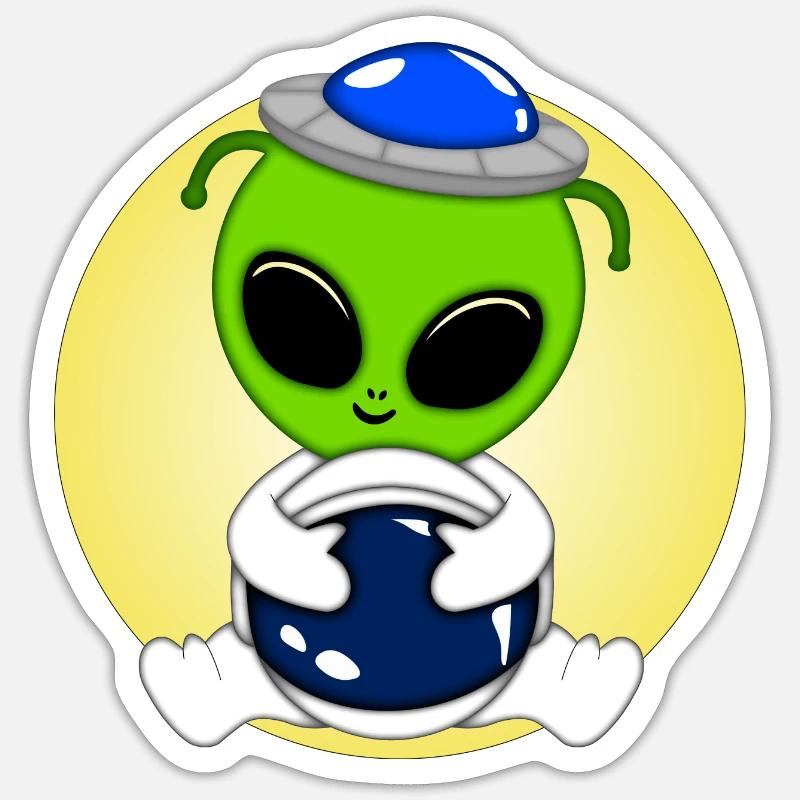 Extraterrestre mignon Sticker taille S (10 x 10 cm)