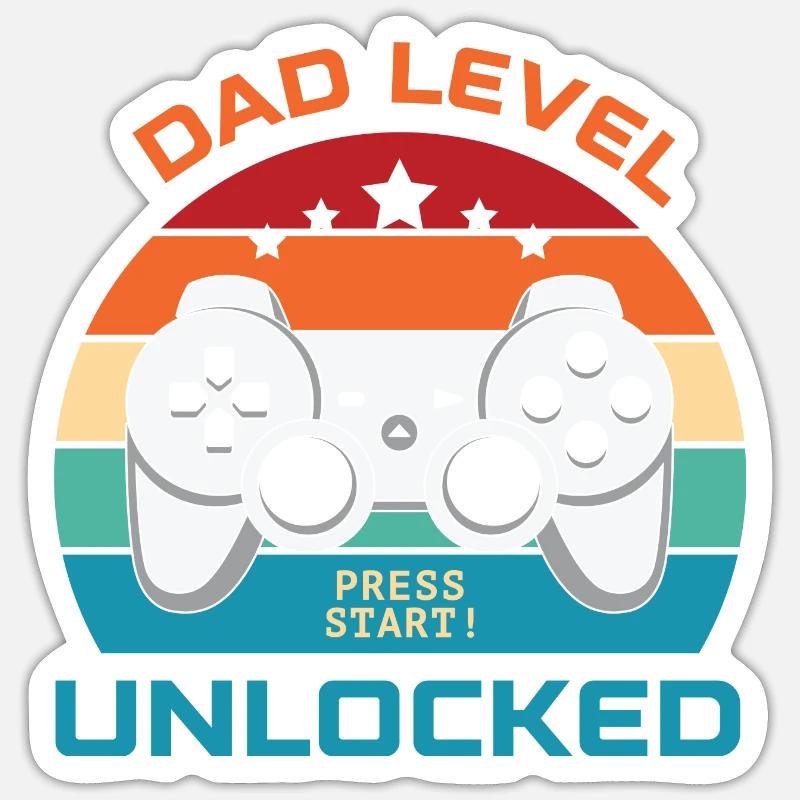 Dad Level Unlocked- Press Start! - Sticker size S (10 x 10 cm) - white matte