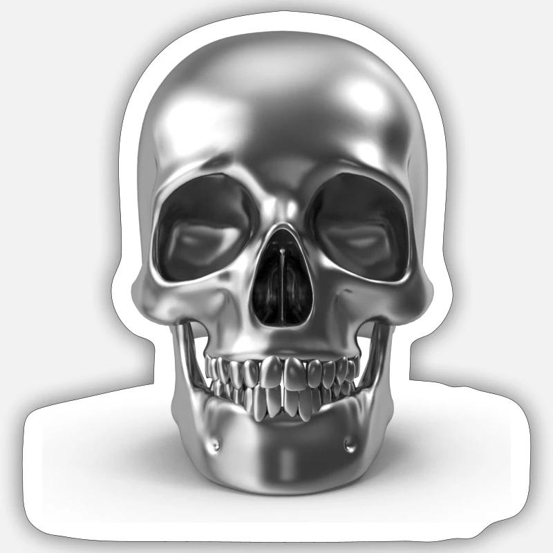 Silver Skull - silber schädel 3D - Sticker Größe S (10 x 10 cm) - Mattweiß