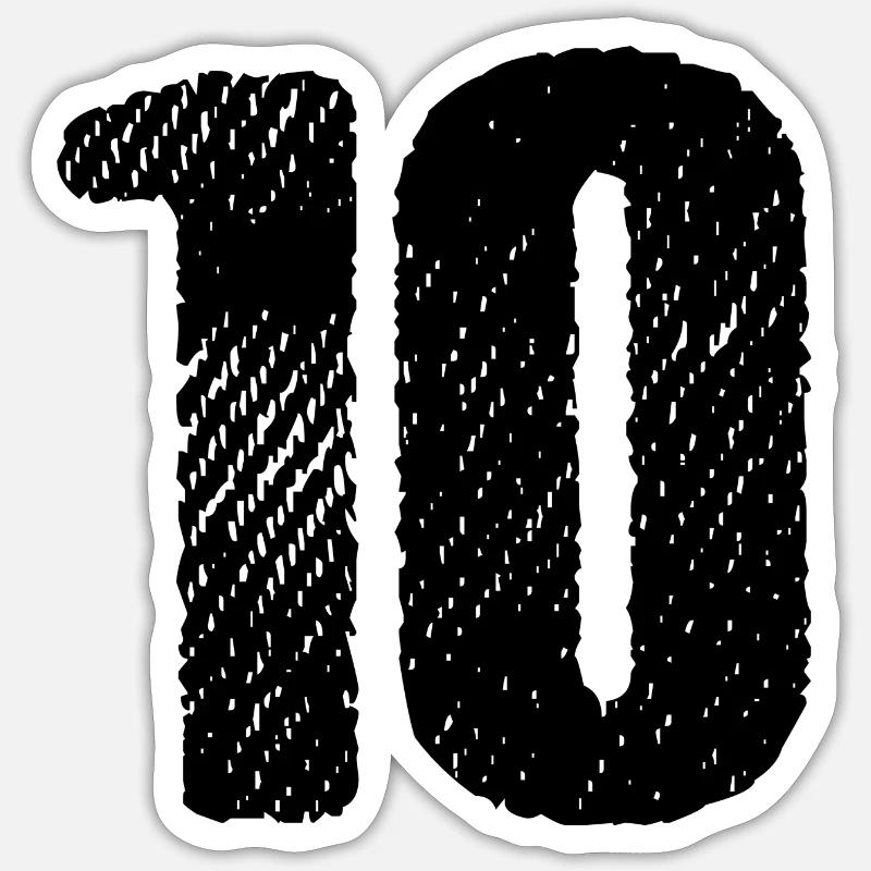 10 Zahl Trikot - Sticker Größe S (10 x 10 cm) - Mattweiß