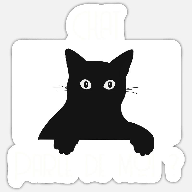 Chat parle de moi ? Humour chat - Sticker taille S (10 x 10 cm) - blanc mat