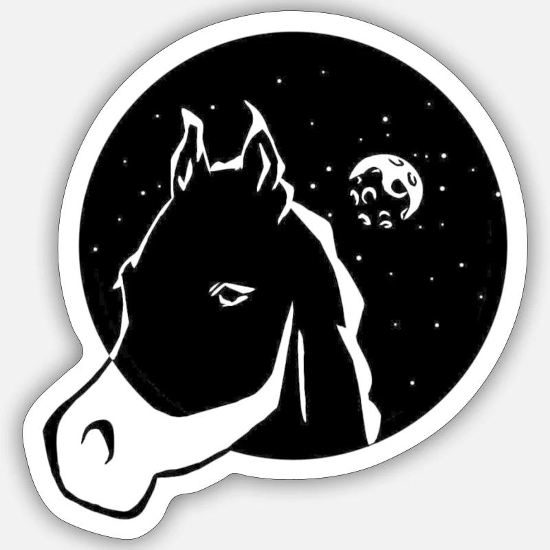 Cheval avec la lune - Sticker taille S (10 x 10 cm) - blanc mat