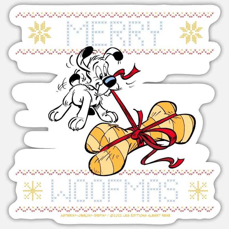 Asterix - Idefix Merry Christmas - Sticker taille S (10 x 10 cm) - blanc mat