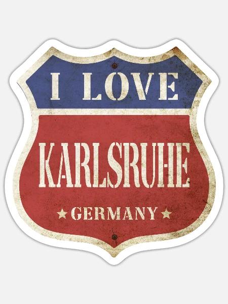 Karlsruhe Deutschland Stadt I Love Vintage Retro - Sticker Größe S (10 x 10 cm) - Mattweiß