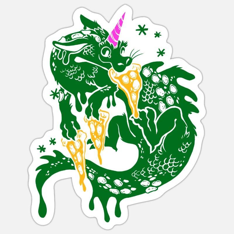 Pizza Dragon - Sticker taille S (10 x 10 cm) - blanc mat