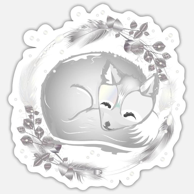 small polar fox sleeping in silver colors Sticker size S (10 x 10 cm)