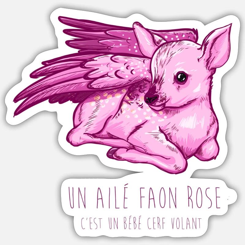 Ailé faon rose - Sticker taille S (10 x 10 cm) - blanc mat