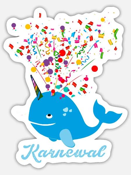 karnewal,wal,konfetti,karneval,walfisch - Sticker Größe S (10 x 10 cm) - Mattweiß