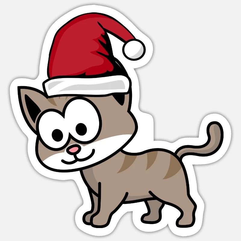 Cat Comic Noël - Sticker taille S (10 x 10 cm) - blanc mat
