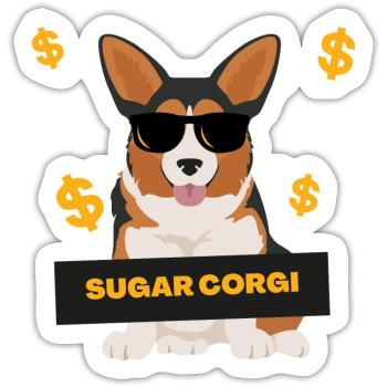 Sugar Corgi - Funny Dog and Money Print Design - Sticker size S (10 x 10 cm) - white matte - Front