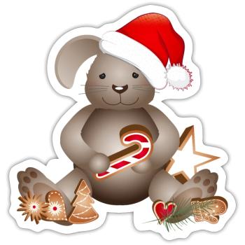 lapin doré pour Noël avec chapeau de Noël - Sticker taille S (10 x 10 cm) - blanc mat - Devant