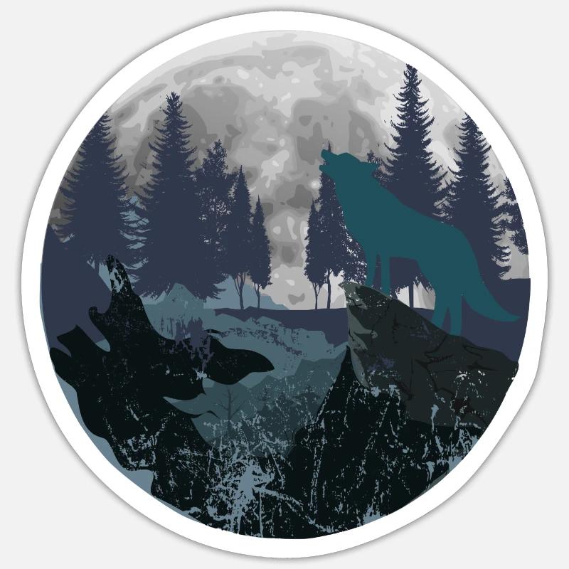 Berg Wolf Mond - Sticker Größe S (10 x 10 cm) - Mattweiß