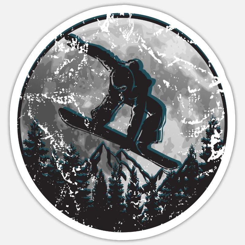 Snowboarder Moon Mountains - Sticker size S (10 x 10 cm) - white matte