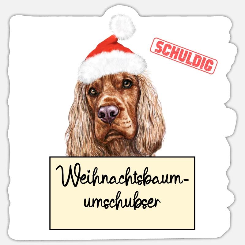 Weihnachtsbaum Umschubser Englischer Cocker Spanie - Sticker Größe S (10 x 10 cm) - Mattweiß