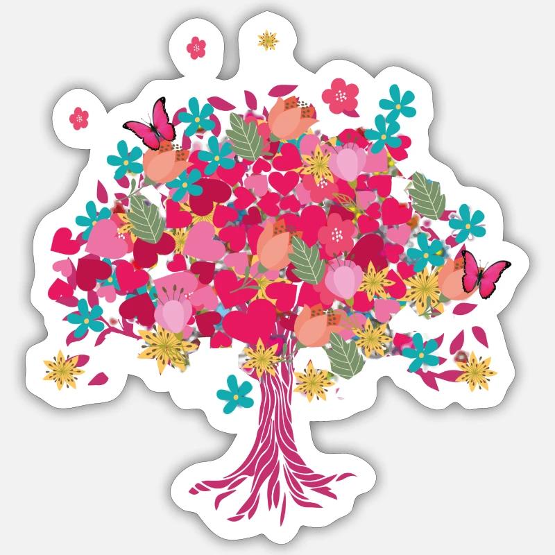 Baum des Lebens ,Lebensbaum,blumen,baum mit blumen - Sticker Größe S (10 x 10 cm) - Mattweiß