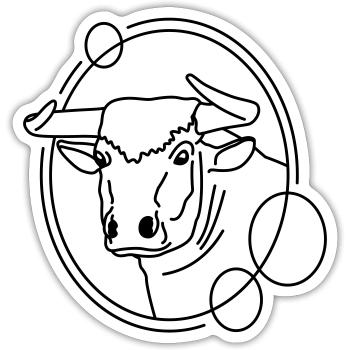 Taureau en forme géométrique - Conception d’art au trait - Sticker taille S (10 x 10 cm) - blanc mat - Devant