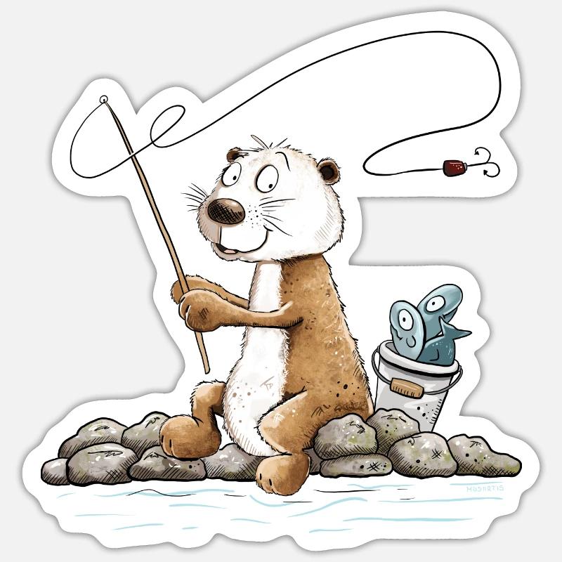 Droll Angler Otter Pêche MODARTIS - Sticker taille S (10 x 10 cm) - blanc mat