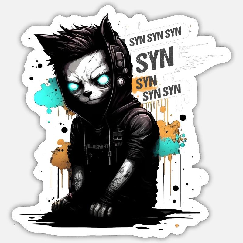 Blackhat Hacker Cat Syn Flood Sticker size S (10 x 10 cm)