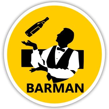 Barman - Sticker taille S (10 x 10 cm) - blanc mat - Devant