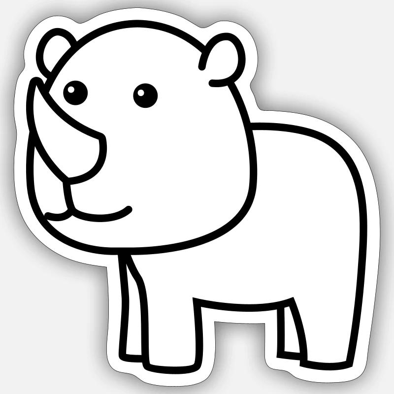 Rhinocéros Comic Animal - Sticker taille S (10 x 10 cm) - blanc mat