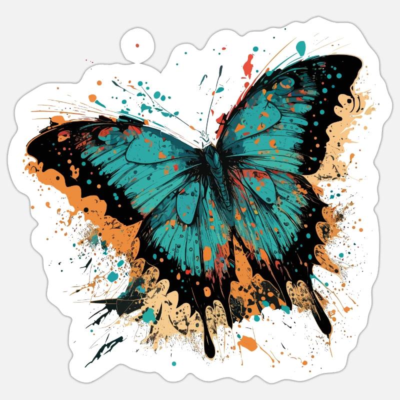 papillon bleu - Sticker taille S (10 x 10 cm) - blanc mat