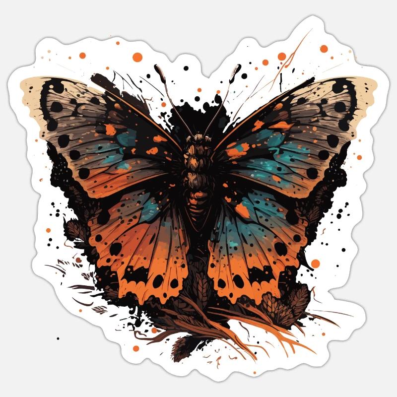 Papillon brun - Sticker taille S (10 x 10 cm) - blanc mat