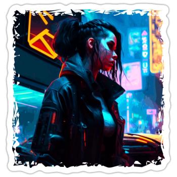 Sci-Fi neon artwork with a young punk in neon - Sticker size S (10 x 10 cm) - white matte - Front