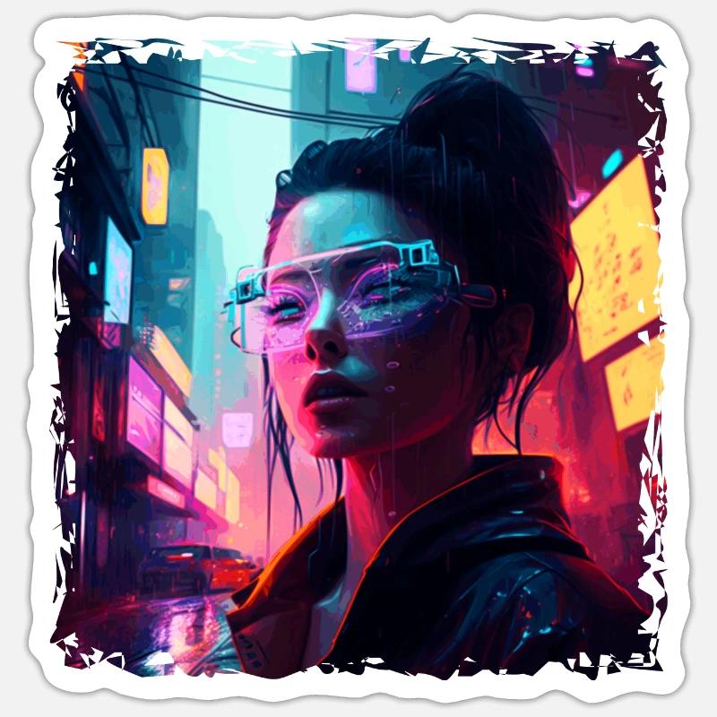 Punk hacker in high-tech cyberspace Sticker size S (10 x 10 cm)