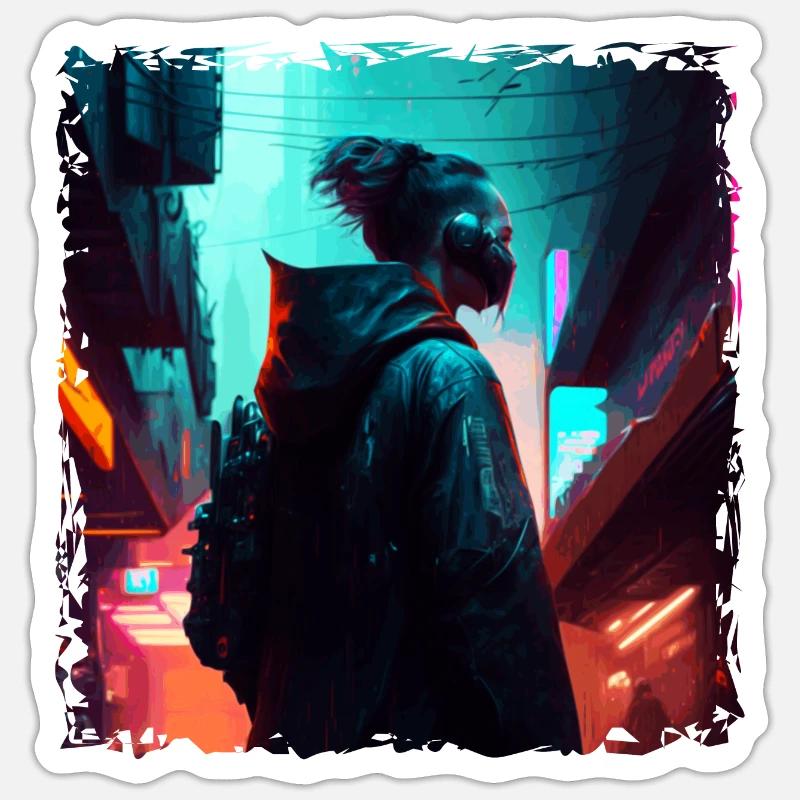 Cyberspace warrior in the future with neon light Sticker size S (10 x 10 cm)