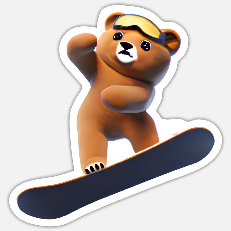 Snowboarding Bear - Sticker size S (10 x 10 cm) - white matte
