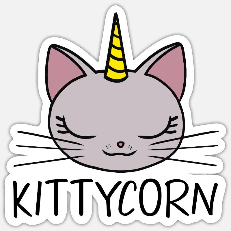 Kittycorn - chat mignon - Sticker taille S (10 x 10 cm) - blanc mat