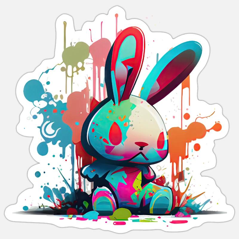 Quick Eastern 2023 Present - Funny Graffiti Rabbit - Sticker Größe S (10 x 10 cm) - Mattweiß