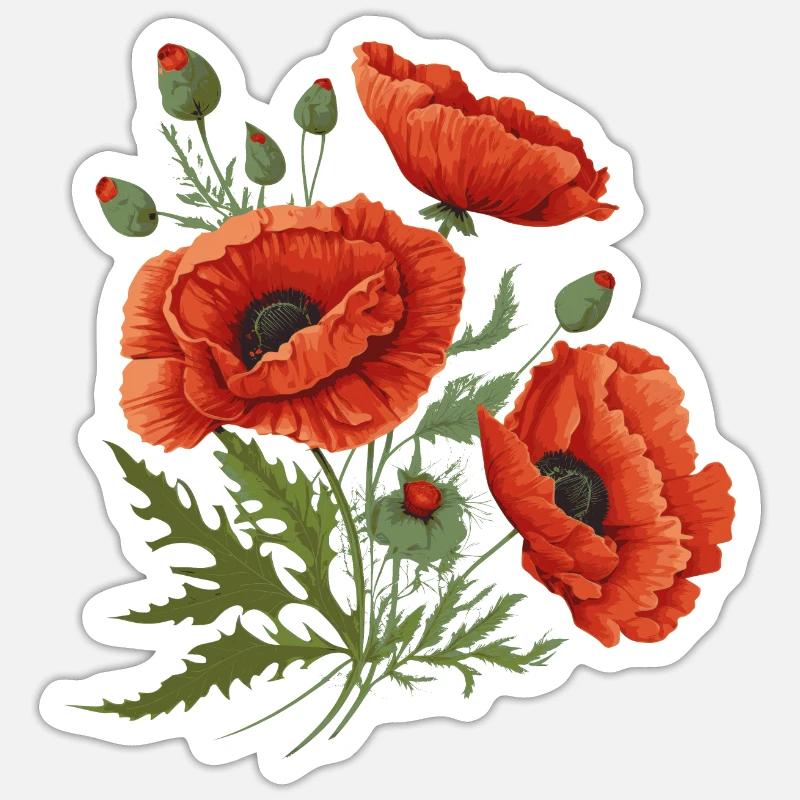 Coquelicots - Sticker taille S (10 x 10 cm) - blanc mat