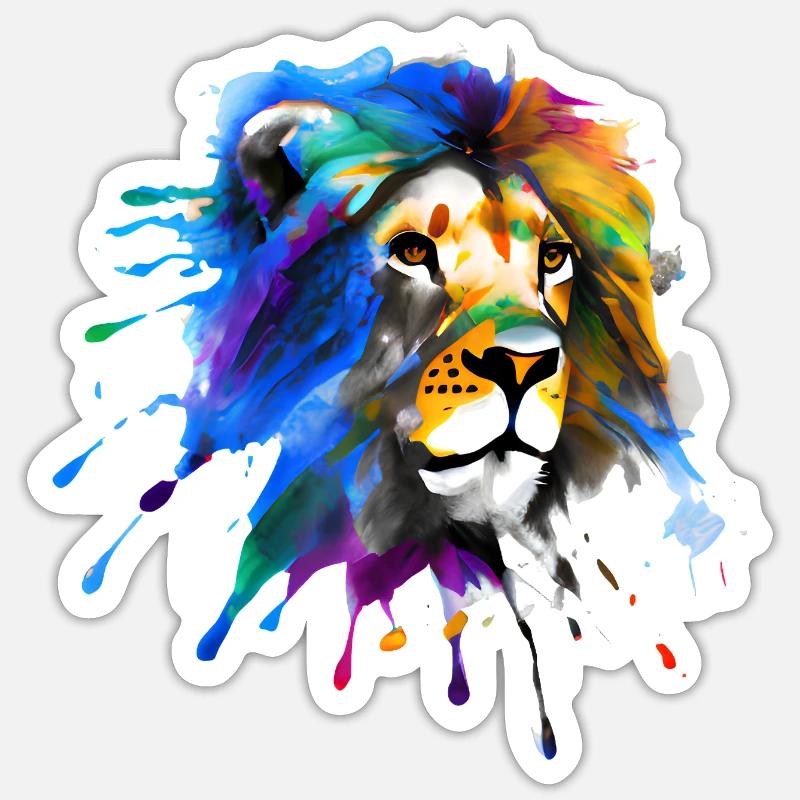Bunter Löwe - Sticker Größe S (10 x 10 cm) - Mattweiß