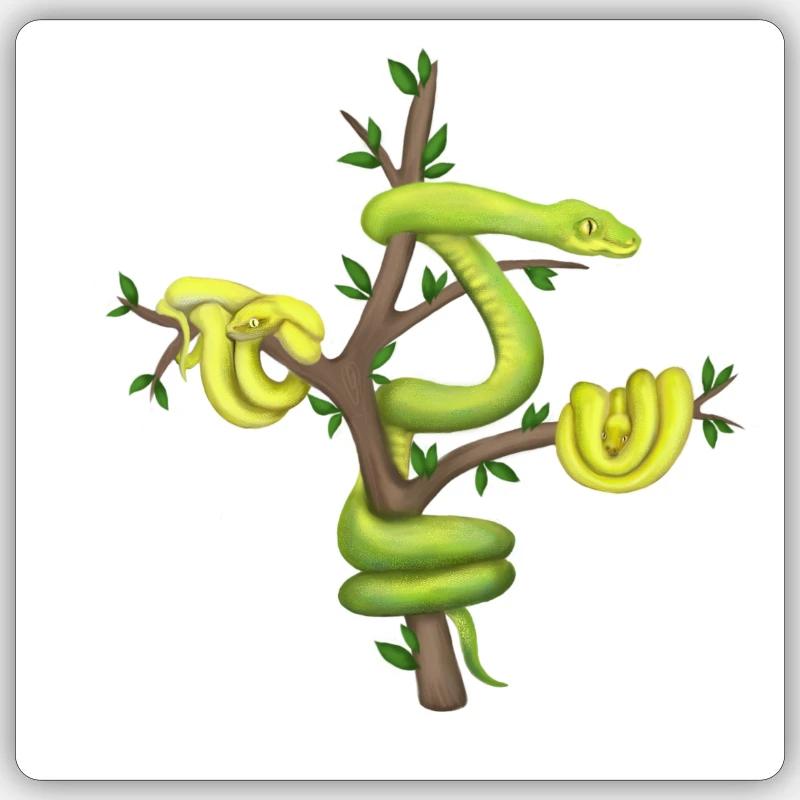 Der Grüne Python - Baumpython - Sticker Größe S (10 x 10 cm) - Mattweiß