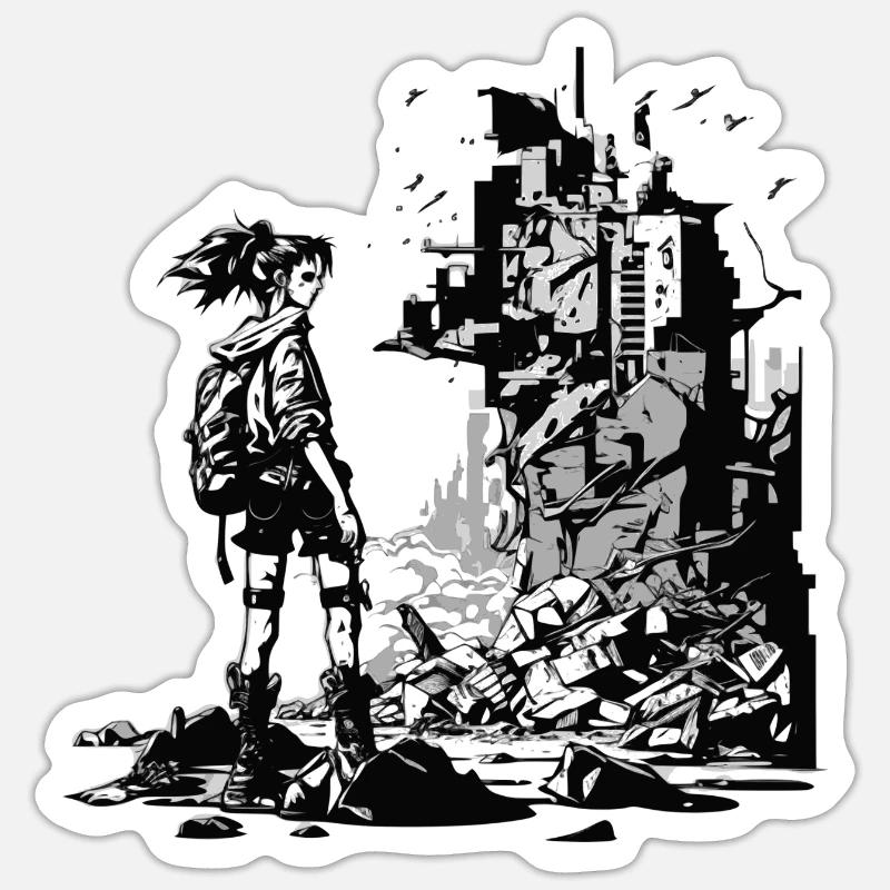 Düstere Sci-Fi Welt mit einer einzigen Heldin Sticker Größe S (10 x 10 cm)