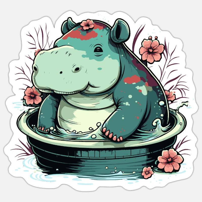 Nilpferd 3 - Sticker Größe S (10 x 10 cm) - Mattweiß