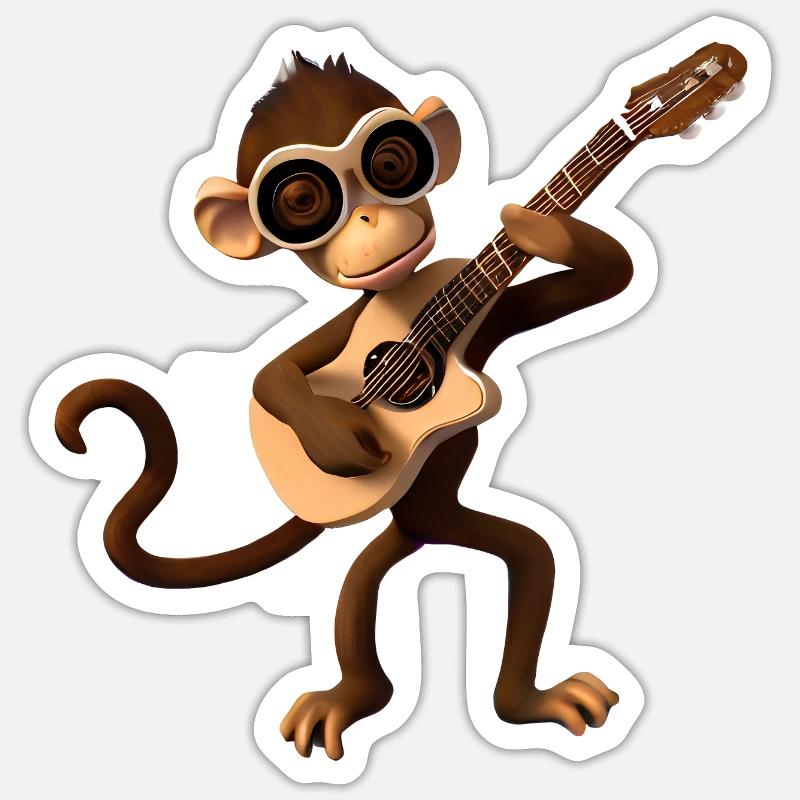 Guitariste Monkey - Sticker taille S (10 x 10 cm) - blanc mat