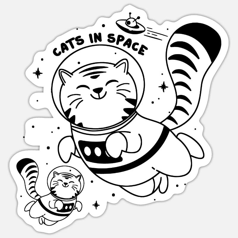 Chats dans l’espace - Chat Astronaute Mignon Funny Print Sticker taille S (10 x 10 cm)