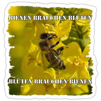 Bienen und Blüten sind miteinander verbunden - Sticker Größe S (10 x 10 cm) - Mattweiß - Vorne