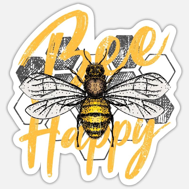 Bee Happy Illustration - Sticker size S (10 x 10 cm) - white matte