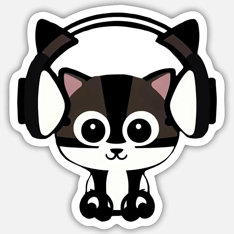 Melodische Samtpfote: Katze mit Headset - Sticker Größe S (10 x 10 cm) - Mattweiß